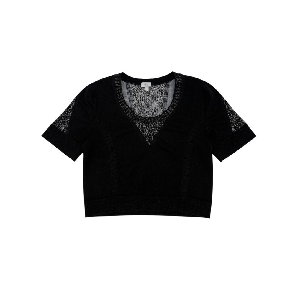 NUX Cropped Short Sleeve Compression Black and Gray Shirt Small NWOT